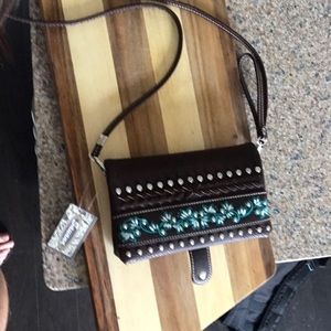 Brown vegetarian leather purse